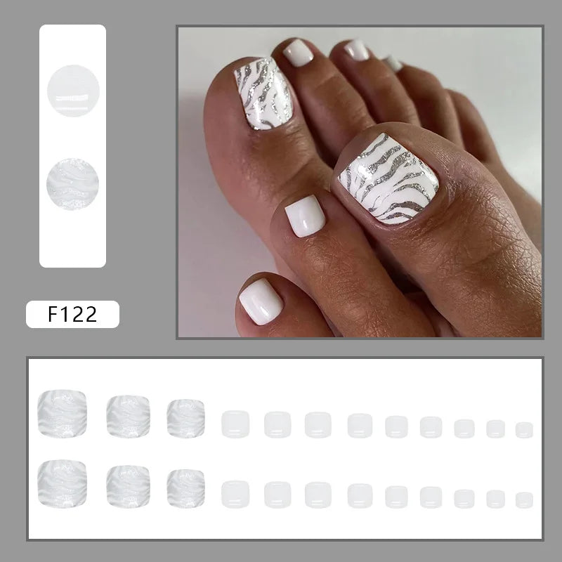 White French Press on Nails Fake Nails Tips with Sticker False Toenail Design Butterfly Lovely Girl False toenaile 1