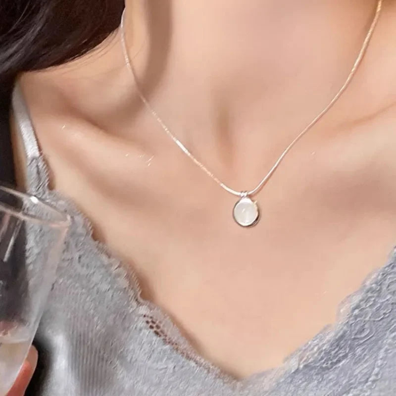 Simple Oval Aquamarine Moonstone Pendant Necklace for Women Girls Luxury Snake Chain Necklace Fashion Collar Jewelry Gifts