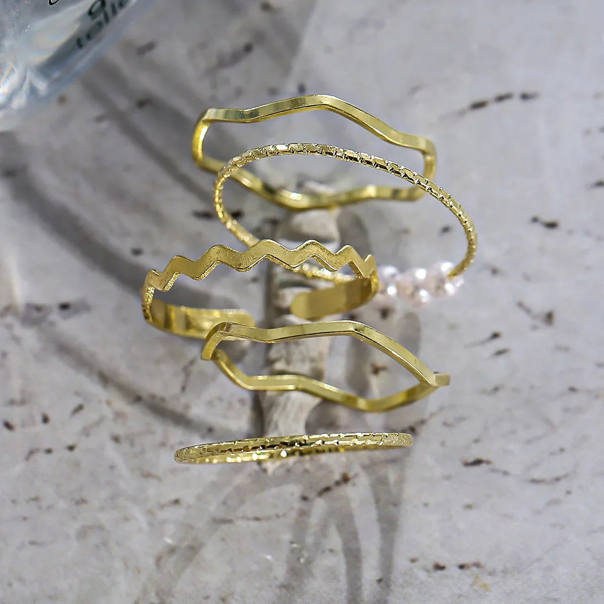 1Set Boho Gold Color Heart Rings Set For Women Vintage Geometric Cross Pearl Butterfly Finger Rings Female Trendy Jewelry Gift