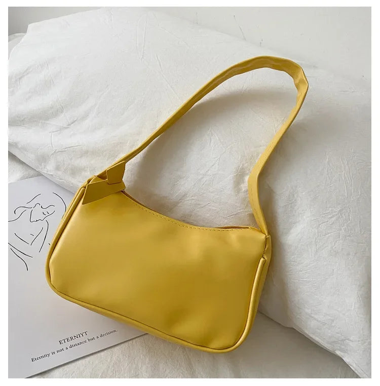 New PU Leather Women's Handbags Solid color Underarm Bag Fashion Armpit Shoulder Bag Simple Design Girls Small Shoulder Bags