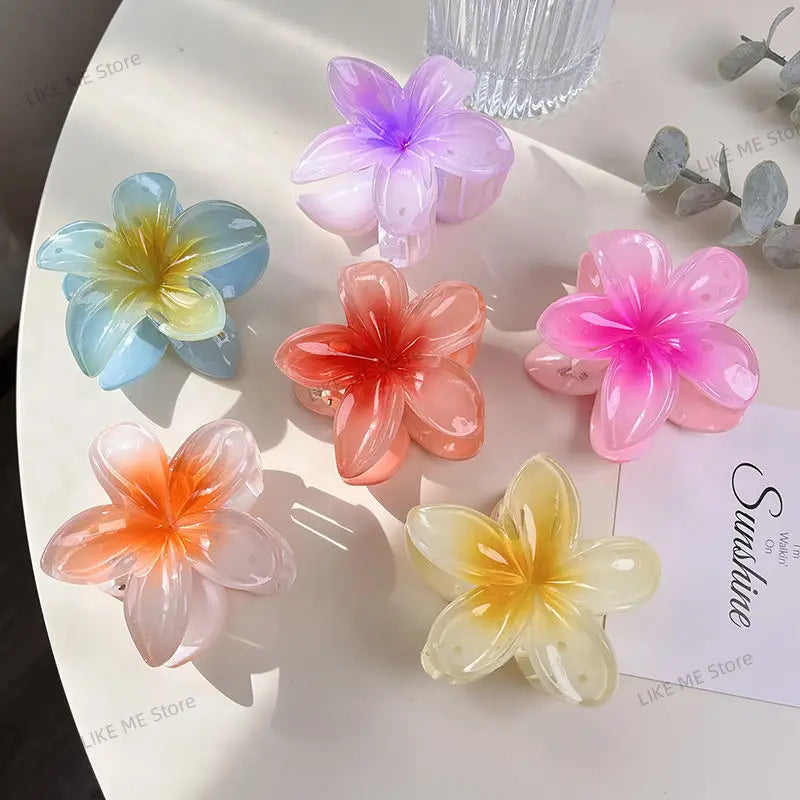 Hawaiian Flower Crab Hair Clips for Women Plumeria Barrettes Large Hair Claw for Thin/Thick Beach Hair Accessories for Girls 8cm