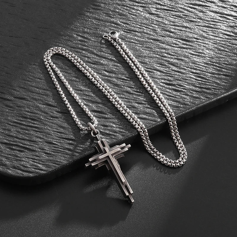 Vintage Catholic Cross Pendant Necklace Men Women Christian Believers Prayer Amulet Jewelry