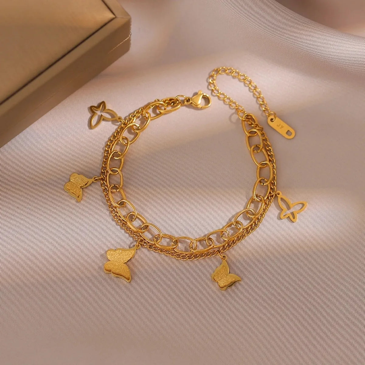 Stainless Steel Double Layer Butterfly Bracelet For Women Girls Gold Color Non-fading Hand Chain New Trendy Party Jewelry Gifts
