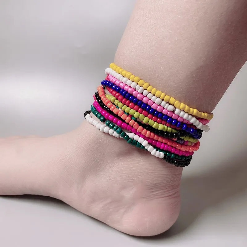 White Anklet for Women Colorful Fashion Girl Tiny Seed Beads Foot Bracelet Yellow Bohemian Anklet Gift Jewelry