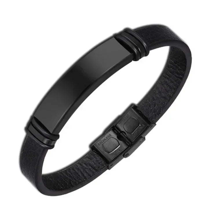 Classic Vintage Magnetic Buckle X Pendant Black Leather Bracelet, Suitable for Men\\\\\\'s Fashion Casual Rock Jewelry