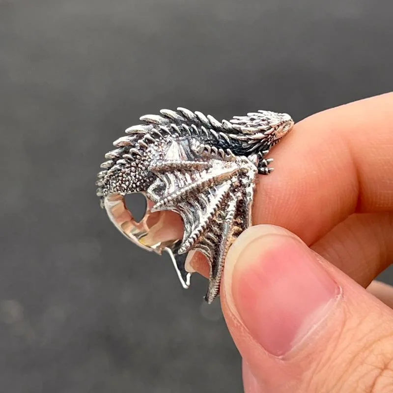 Antique Silver Color Dragon Rings Gothic Punk Men Pterosaur Wings Opening Adjustable Rings Vintage Jewelry Accessories Gifts
