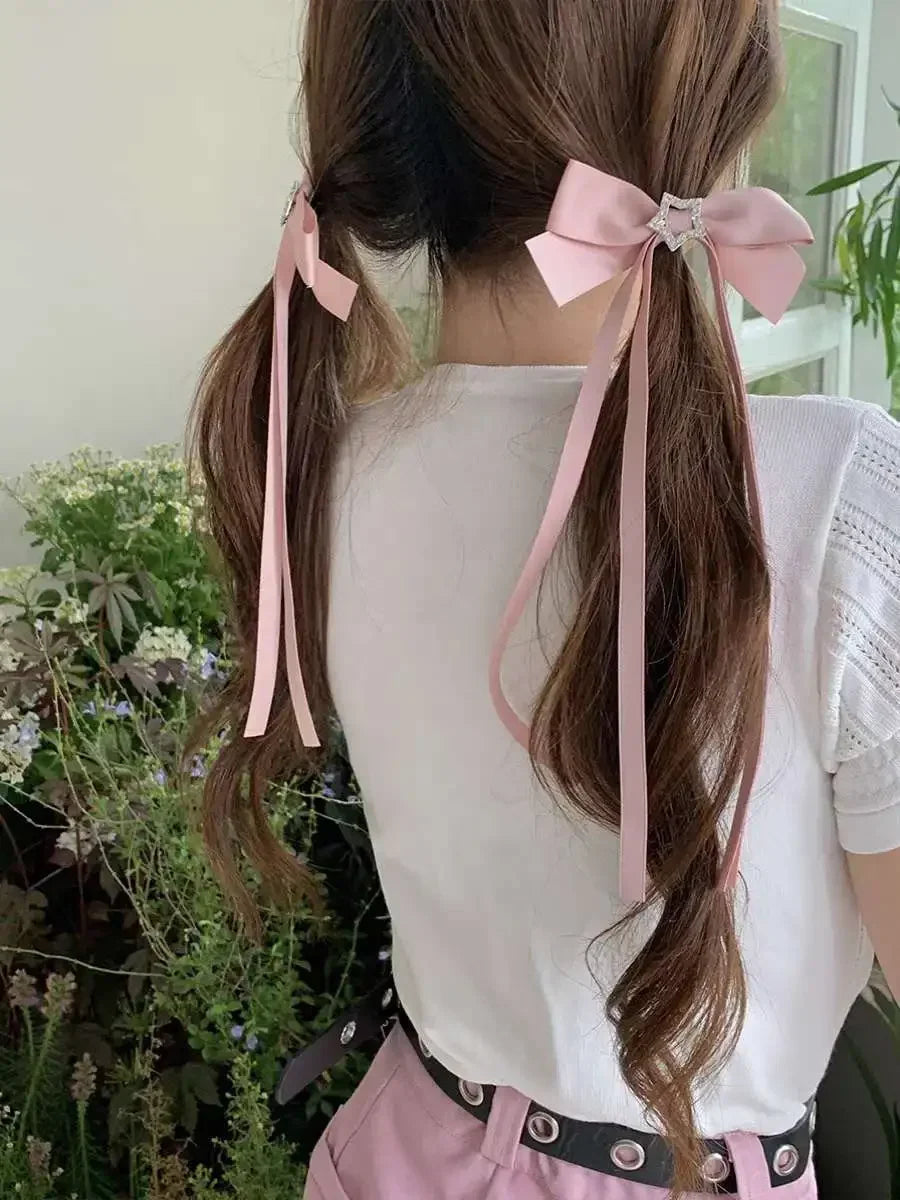 1/2pcs Star Bowknot Hair Clips for Girls Kawii Barrettes Cute Hair Accessoires Kids Colored Ribbon Woman Hairpins Hairgrip Gifts