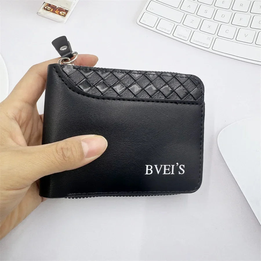 1 pc Leather Men’s Wallet Luxury Mens Purse Male Zipper Card Holders with Coin Pocket Rfid Wallets Gifts for Men Money Bag