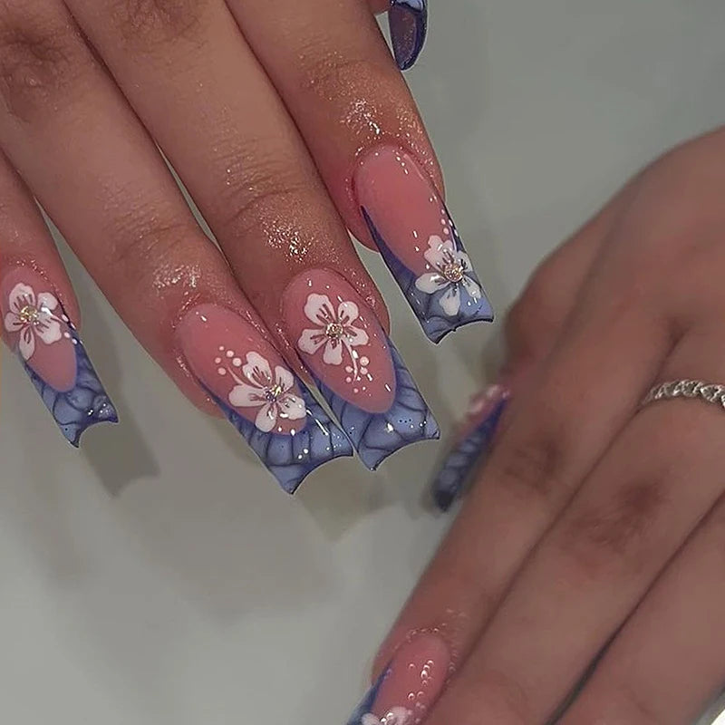 24pcs Milky Jelly Gradient Fake Nails French Nail Waterproof Faux Medium Coffin False Nails Fingernails Press On Nails Tips