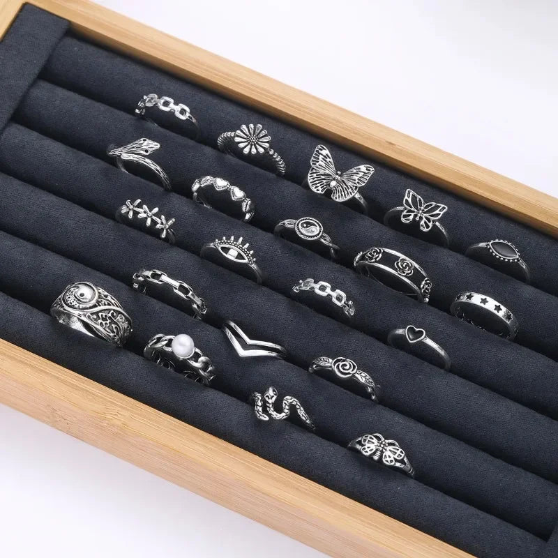 21pcs Set Punk Style Butterfly Heart And Tai Chi Design Multi-element Snake Rings Set