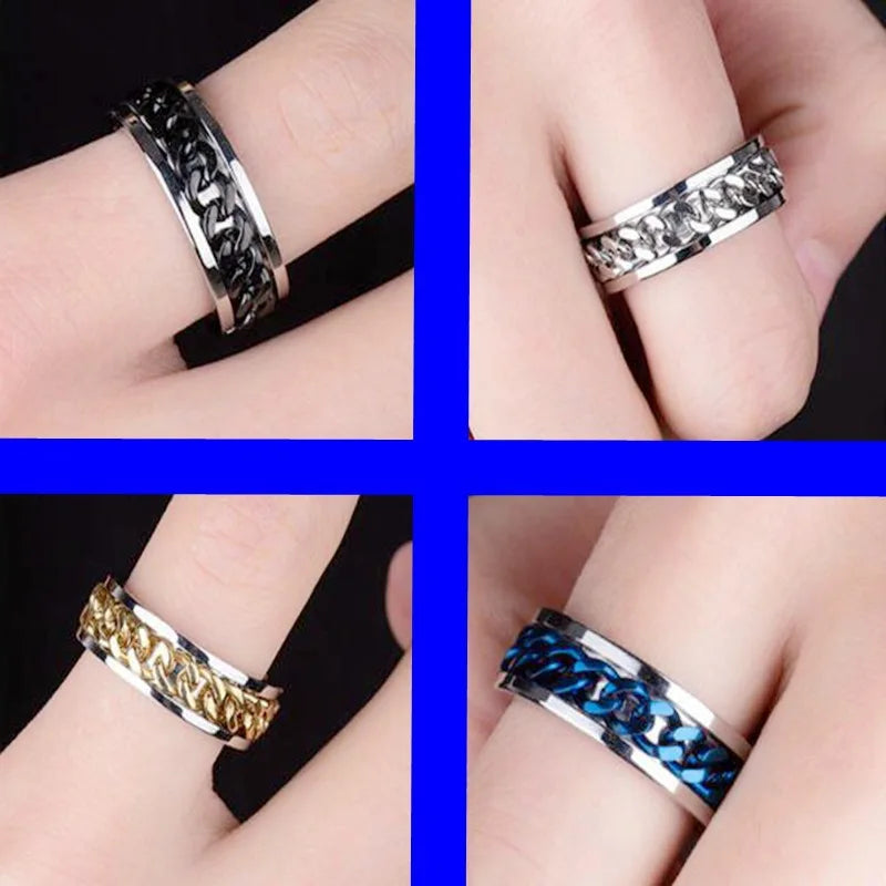 Titanium Steel Rotatable Chain Rings for Men Women Spinner Ring Anti Stress Multifunctional Rings Bottle Opener Ring Club Gift