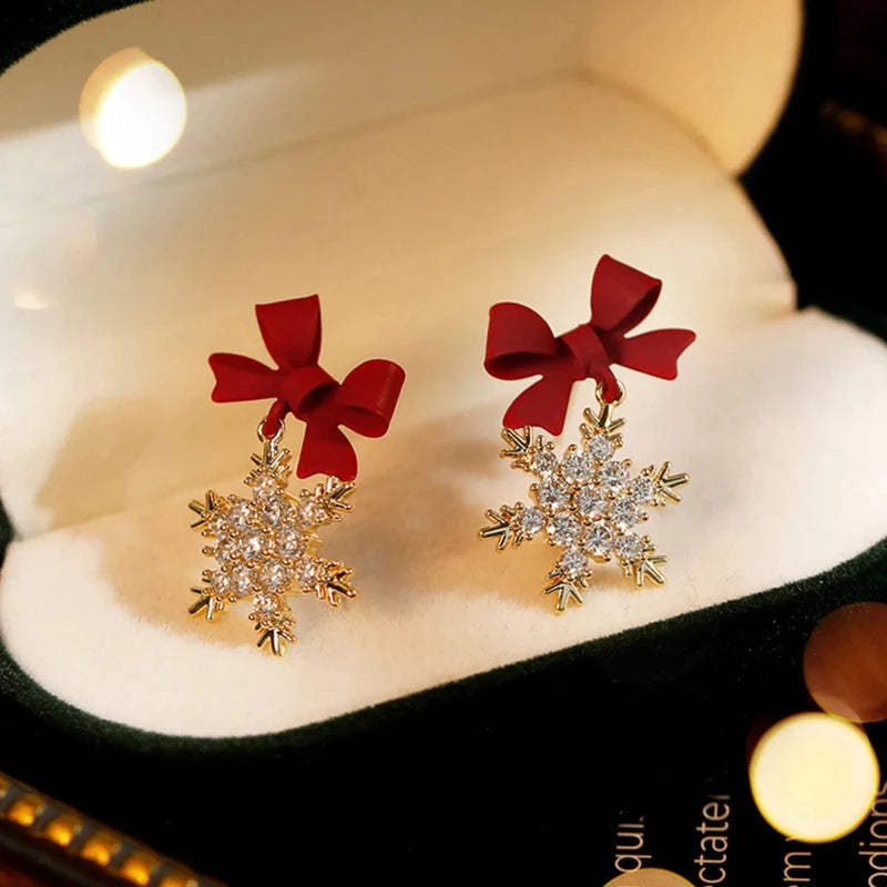 2024 New Red Bow Knot Snowflakes Drop Earring for Women Christmas Santa Claus Snowman Earrings Girls Xmas Jewelry Gifts
