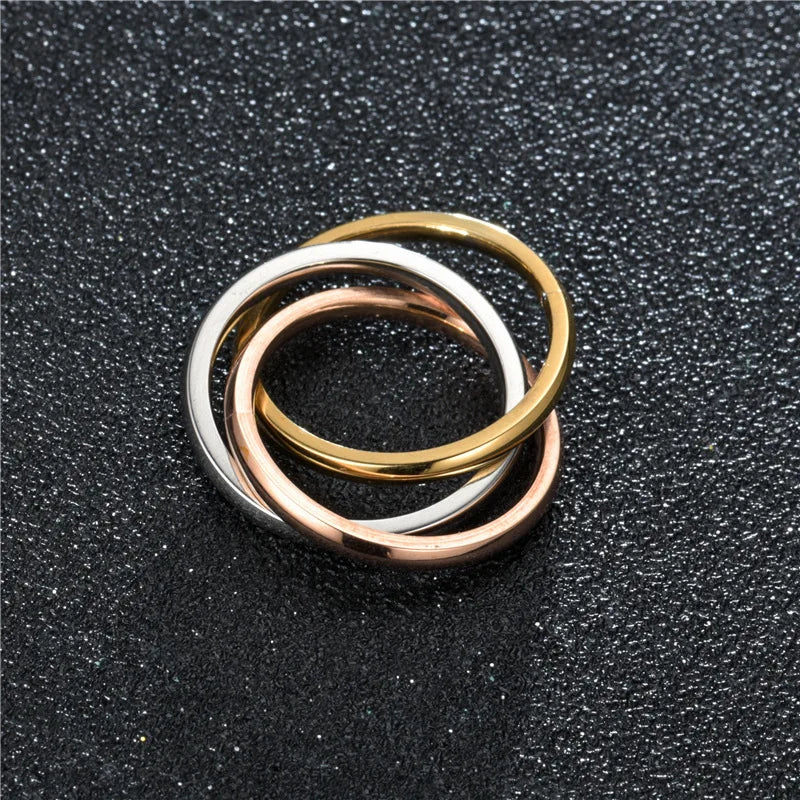Classical Triple Ring Interlocked Rings Wedding Jewelry Accessories Fashion Three In One Sets Stainless Steel Rings Women Gift