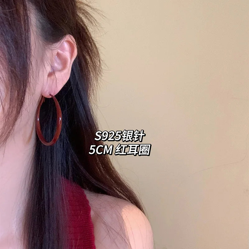 New Wine Red Velvet Rose Pearl Earrings for Women Vintage Red Rose Elegant High-end Studs Earrings Jewelry Accessories серьги