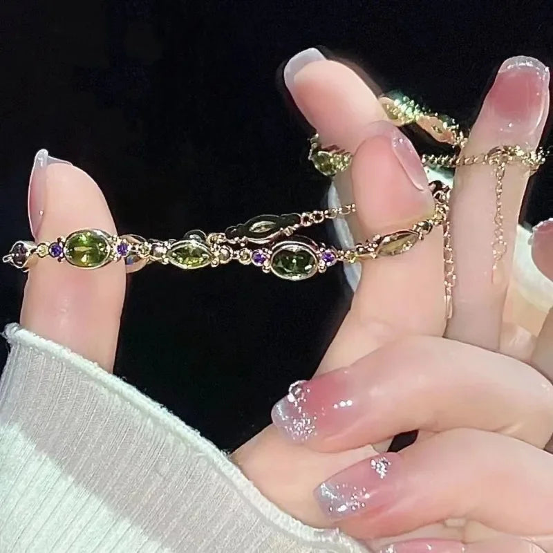Simple Green Crystal Bracelet Fashion Korean Style Delicate Bracelet Jewelry Women for Commuting