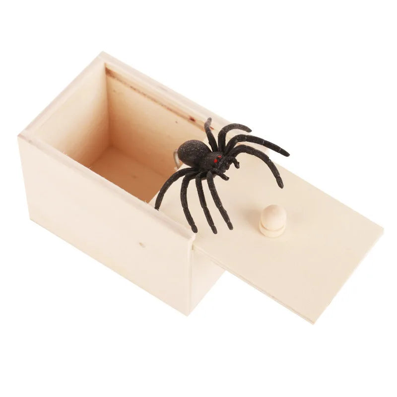 Simulation Spider With Wooden Box Kids Favors Tricky Prank Joke Toy Haunted House Horror Props Halloween Party Decor Supplies