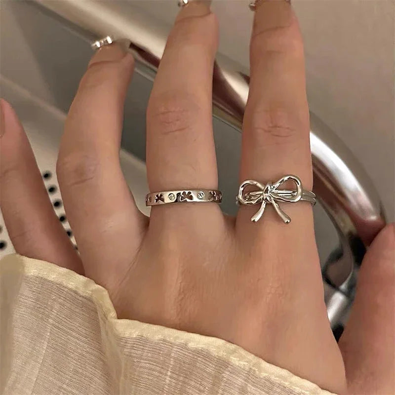 1/7PCS Simple Fashion Retro Bow Adjustable Finger Rings Personality Bowknot Rings Women Jewelry