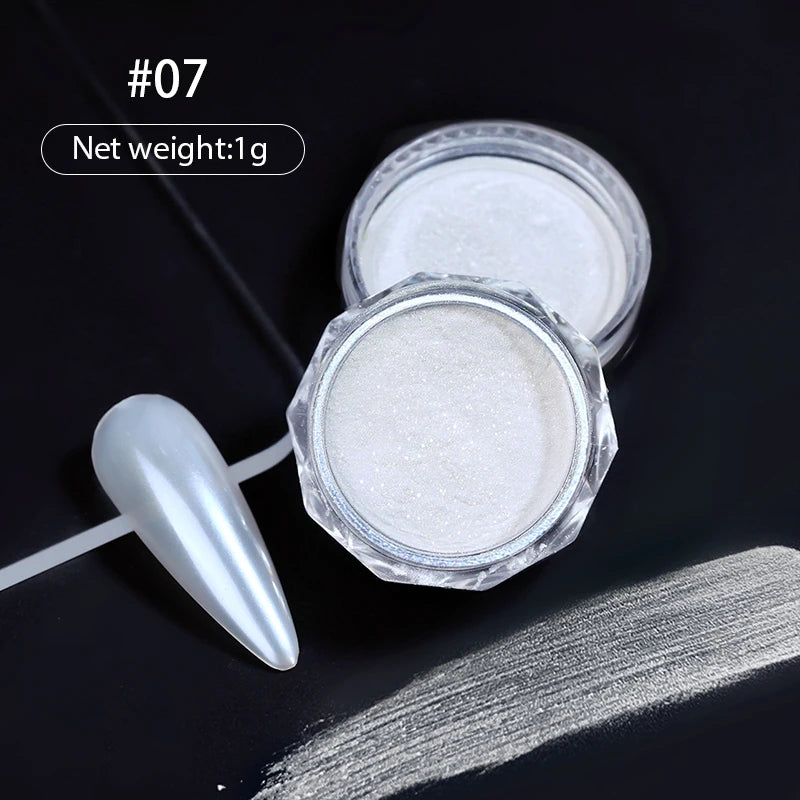 NICOLE DIARY 5g Aurora Pearl White Pink Nail Powder Chrome Pigments Metallic Rubbing Dust Moonlight Effect Nail Arts Decoration
