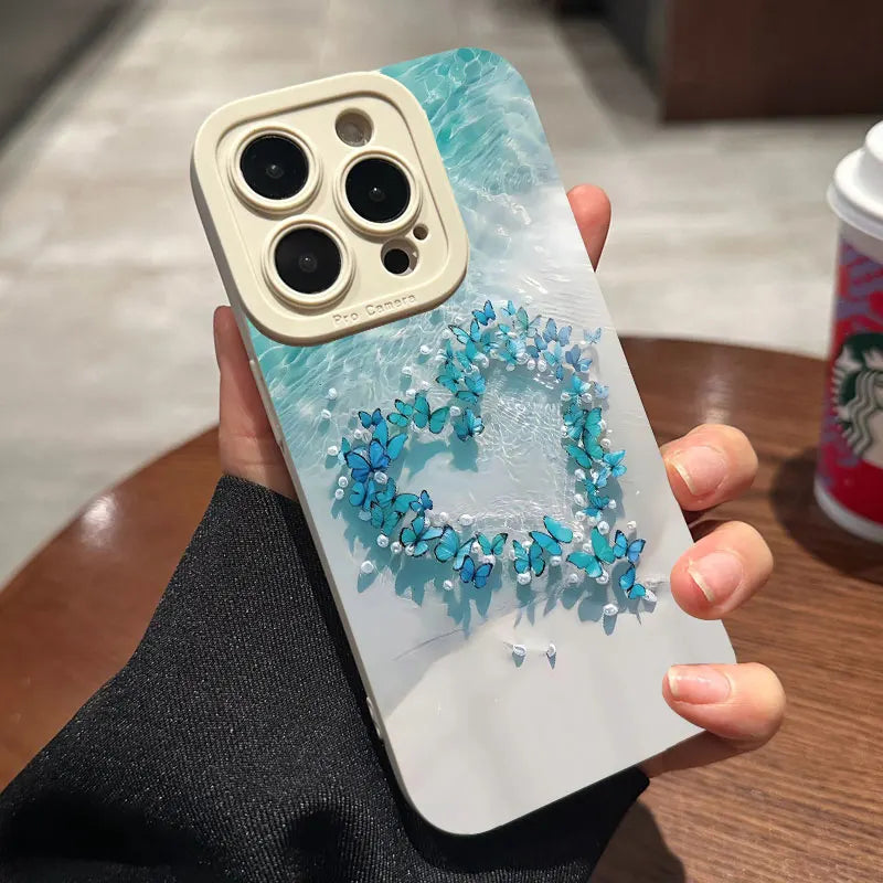 Blue Butterfly Ocean Waves Phone Case For iPhone 16 15 Pro Max 14 13 12 11Pro Max  Mini X XS XR 7 8 Plus SE Silicone Soft Cover