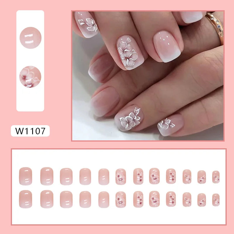 Leopard Print 24 Pcs Press on Nails Pink Gradient Fake Nails Glossy Artificial Finger Manicure Reusable False Nails for Women