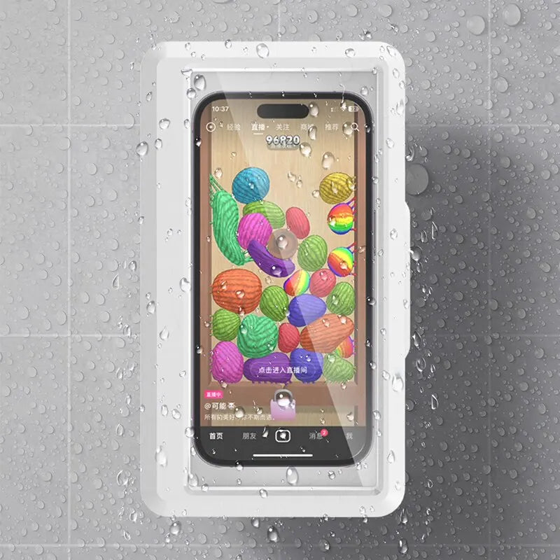 Waterproof Shower Phone Holder Splash-Proof 360° Rotate Can Be Touched Shower Phone Case Mount for Bathroom Batheub Kitchen Wall