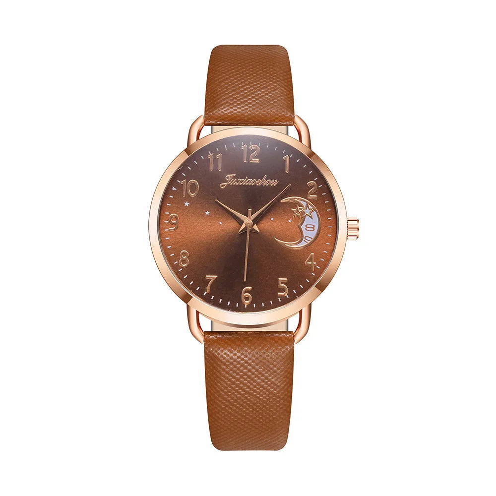 New Famous Brand Women Watch Moon Dial Quartz Watch PU Leather Strap Calendar Wristwatches Clock Gift Reloj Mujer Dropshipping