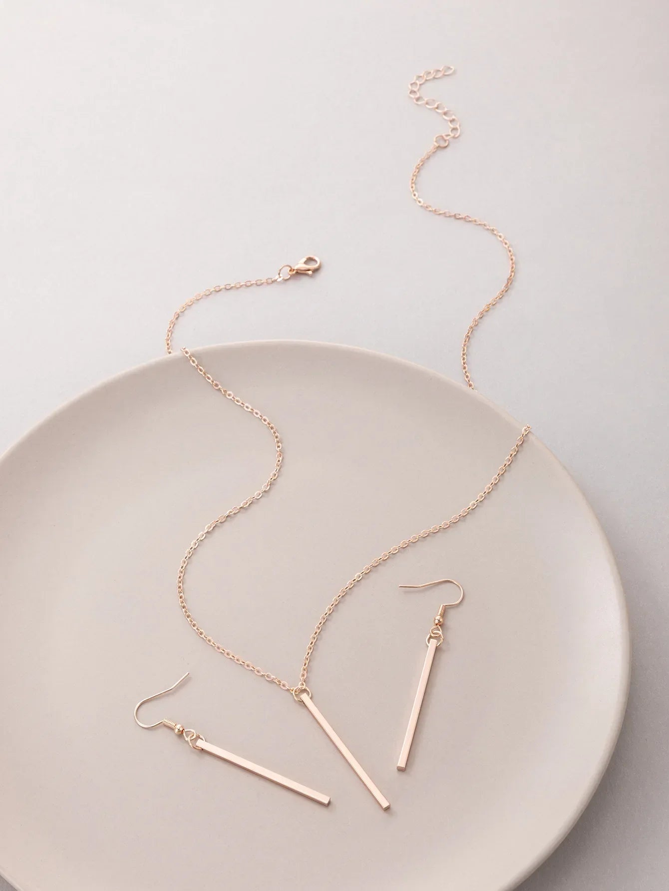 Elegant Gold Stick Jewelry Sets for Women Pendant Necklace Drop Earring Simlpe Adjustable Geometry Wedding Jewelry