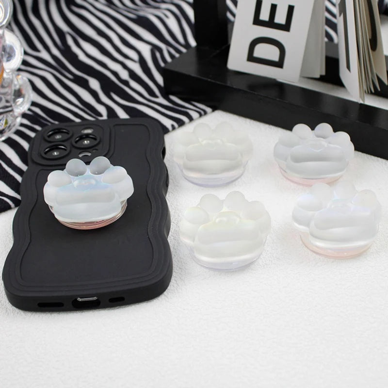 Foldable Phone Stand ABS Cute Cat Paw Love Heart Finger Ring Holder Matte Translucent Sticky Bracket for iPhone Samsung Huawei