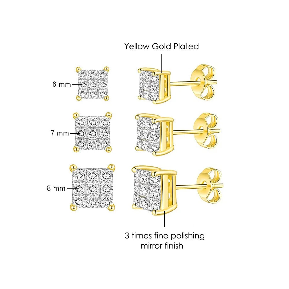 Hippie Sparkling Square Zirconia Earrings For Women Punk Gold Color Plated Charm Earings Gift Hiphop Jewelry Accessories OHE108