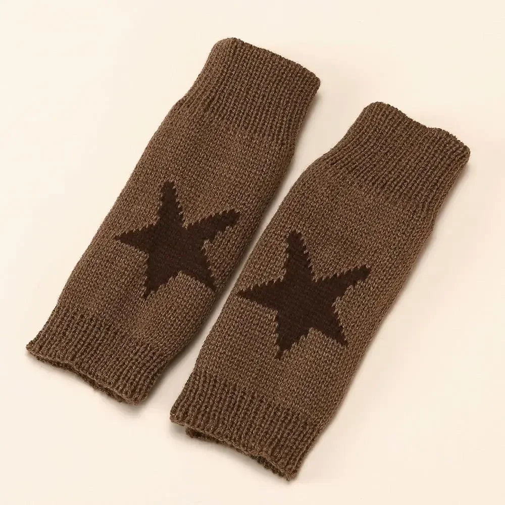 2024 Y2k Knitted Gloves Half Finger Star Gloves Winter Warm Woolen Pentagram Soft Hand Fingerless Emo Gloves Preppy Mittens