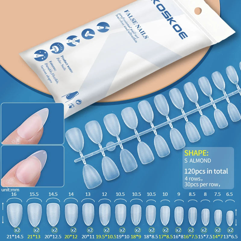 120PCS Matte Fake Nails Capsules Almond Coffin T Shape Full Cover False Nails Frosted Artificial Nail Soft Gel Tips Manicure Nai