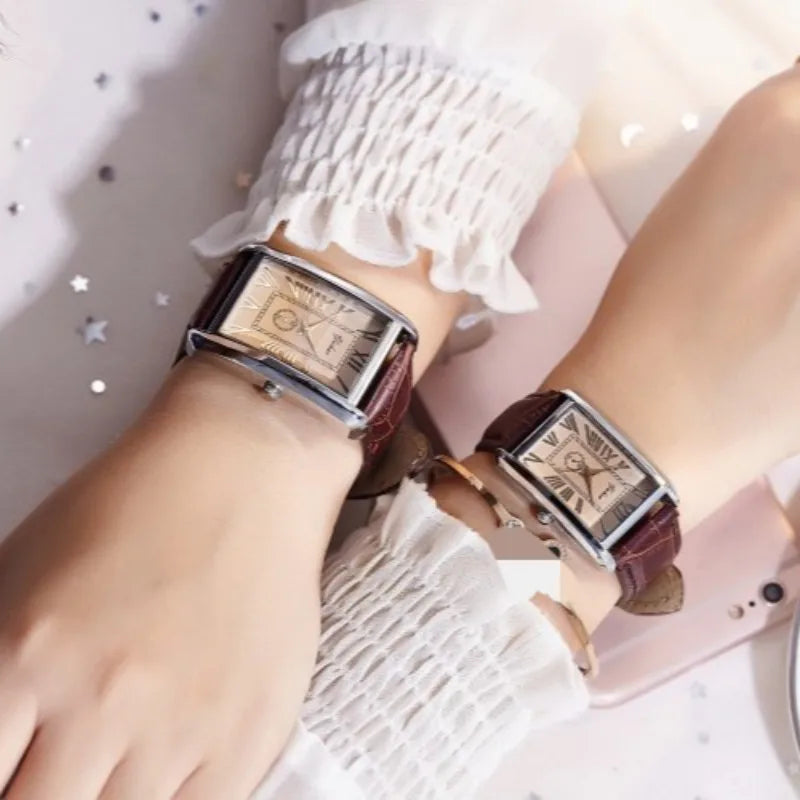 Couple Quartz Watch Luxury Rectangle Dial Women Men Leather Band Watches Luxury Gift Casual Wristwatch Relojes Para Mujer