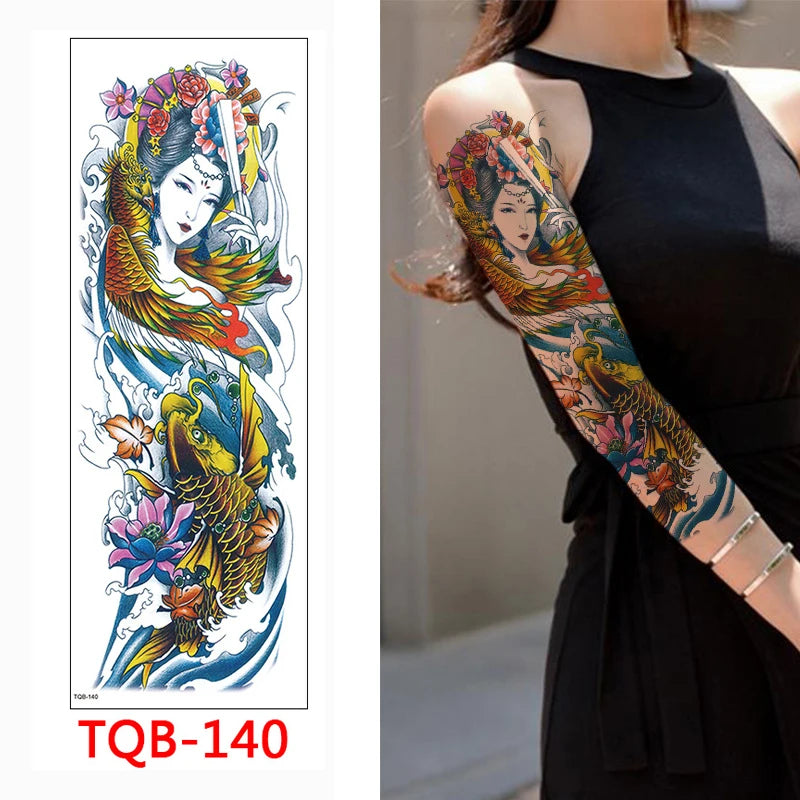 Waterproof Temporary Tattoo Sticker Large Size Tattoo for Men Sleeve Clock Fake Tattoo for Women Girl Full Arm Tattoo Fake