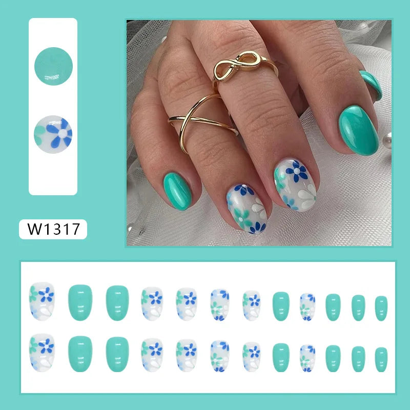 Sweet French 24 Pcs Press on Nails Pink Gradient Fake Nails Glossy Artificial Finger Manicure Reusable False Nails for Women