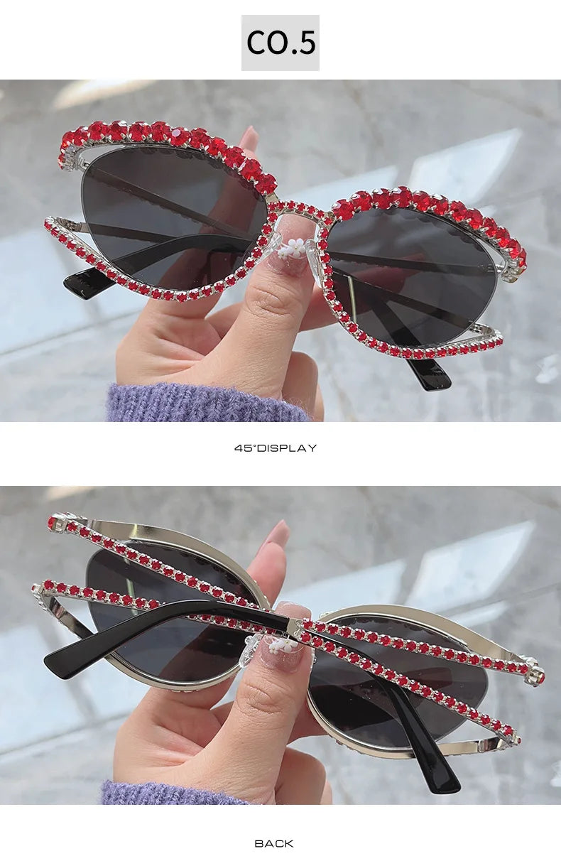 2023 Fashion Luxury Crystal Shiny Sunglasses Women Sexy Cat Eye Rhinestone Party Elegant Sun Glasses Female Shades Oculos De Sol