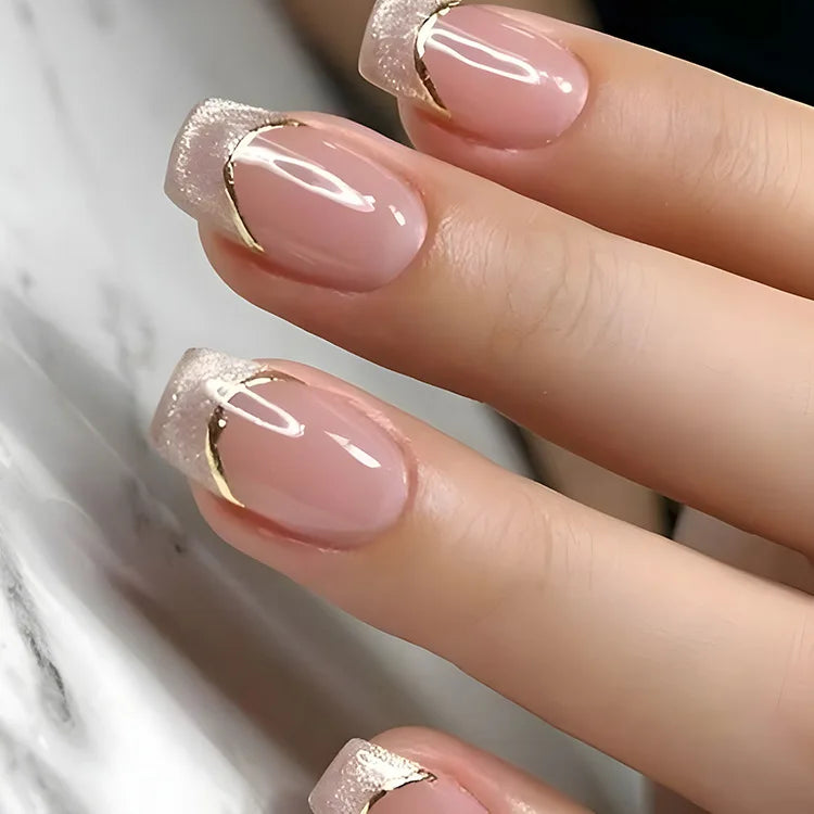 24Pcs Nude Pink Press on Nails Short Square False Nails Simple Gradient Nails Art Full Cover French Acrylic Nail Tips for Girls
