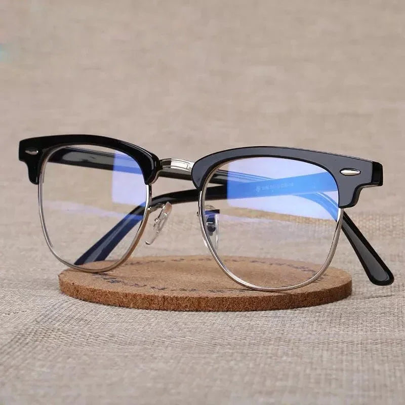 Fashion Classic Half Frame Anti Blue Light Glasses for Men Retro Square Photochromic Eyeglasses Frames Women Computer Goggles