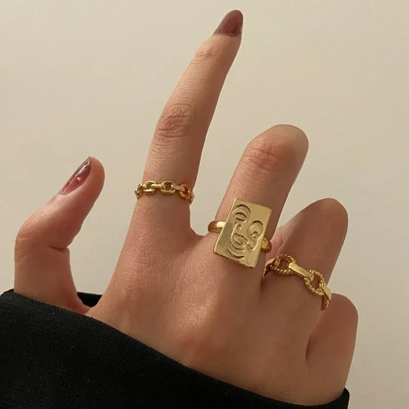 Vintage Korean Gold Silver Color Pearl Rings Set Jewelry For  Girls Butterfly Hollow Heart  Ring For Women Accessories