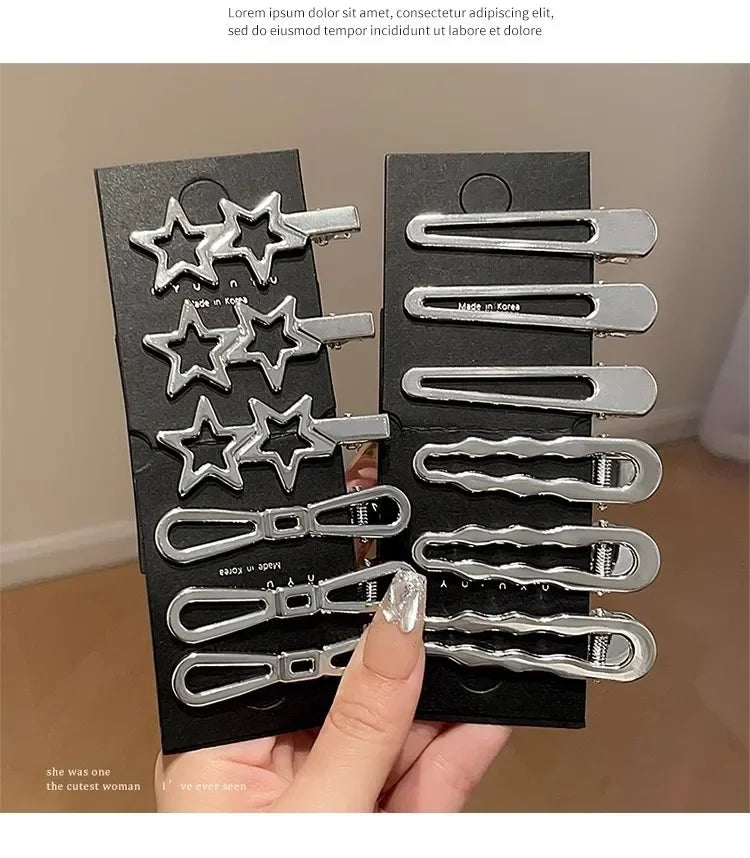 3Pcs/Set Sweet Fashion Metal Hairpin Non Slip Hairpin Geometric Hollow Hair Pin Women Barrettte Hair Clip