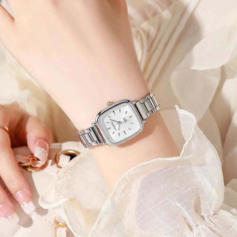New Brand Ladies Watch Versatile Korean Female Student Small Square Quartz Watch Adjustable Stainless Steel Strap Wristwatches