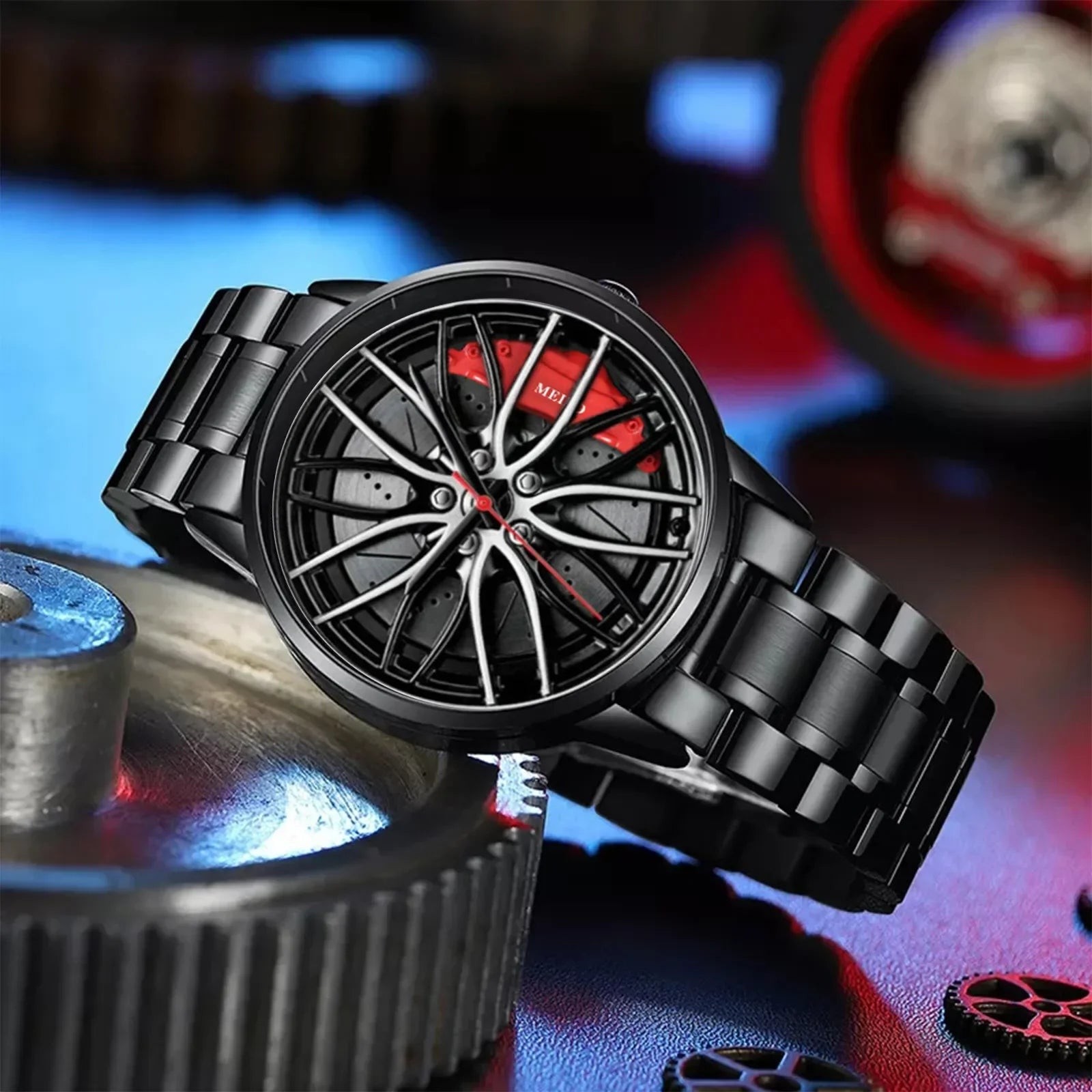 Car Watches for Men Stainless Steel Quartz Wrist Watch Sports Men Watches with Car Wheel Rim Hub Design Reloj Hombre