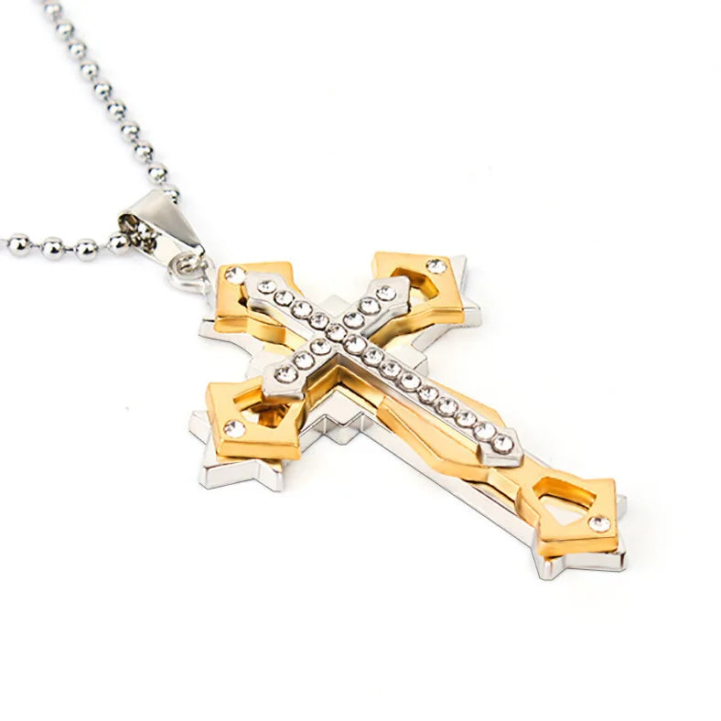 2025 Ins New Cross Pendant Necklace For Men Simple Cool Zircon Black Gold Color Stainless Steel Chain Hip Hop Punk Jewelry Gift