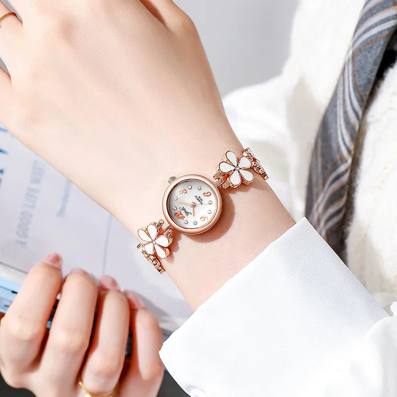 Korean Fashion Women's Watches Flower Shaped Strap Rhinestone Dial Ladies Quartz Wristwatches Dropshipping Relojes Para Mujer