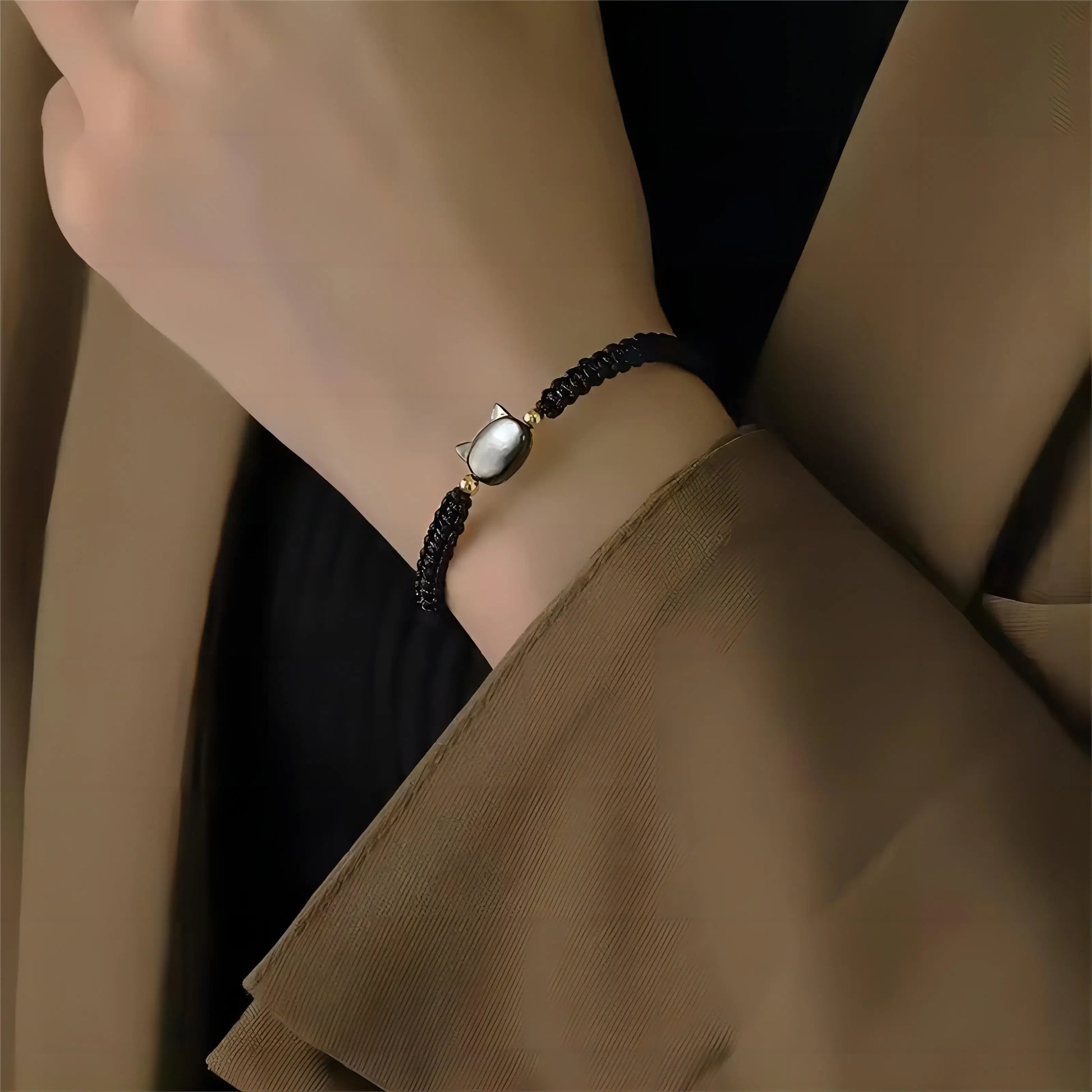 Natural Moonstone Obsidian Bracelets Minimalist Fidget Bracelet Handmade Cute Black White Cat Bracelet Party Accessories Jewelry