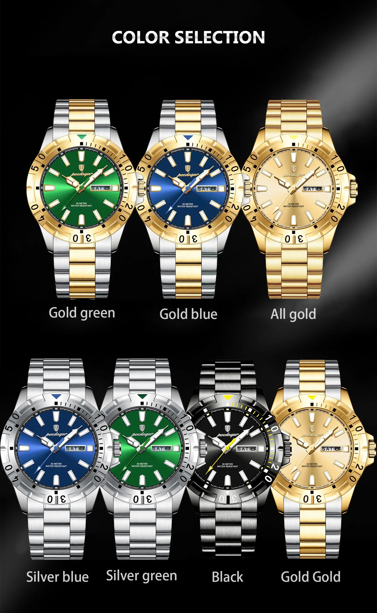 POEDAGAR Luxury Quartz Man Watch Waterproof Luminous Date Week Men Watch Military Stainless Steel Men's Watches Sport Male Clock