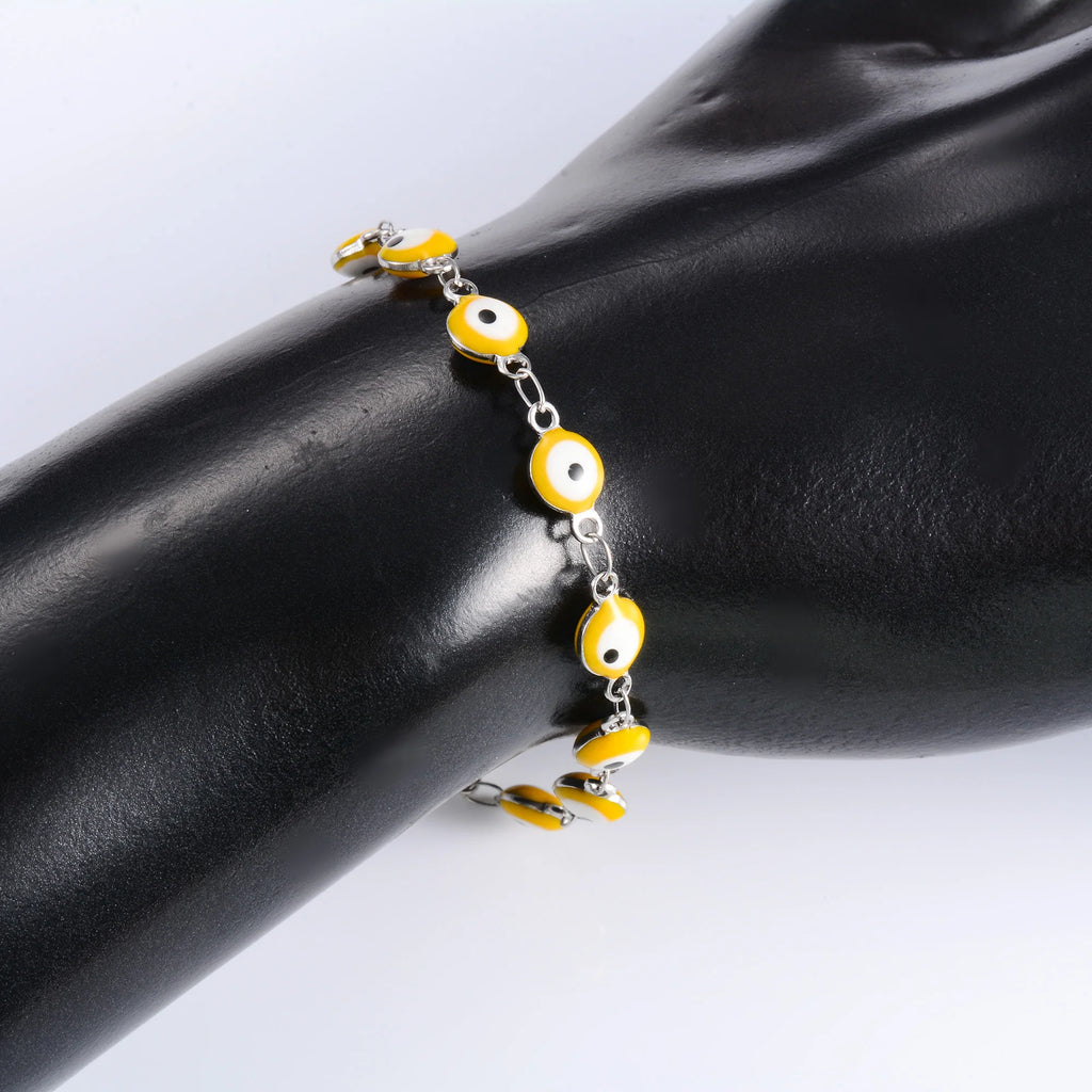 6mm Wide Egg Evil Turkey Eye Chain Stainless Steel Bracelet for Women Girl Ankle Anklet Summer Jewelry Accessories for Hand Foot