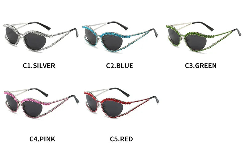 2023 Fashion Luxury Crystal Shiny Sunglasses Women Sexy Cat Eye Rhinestone Party Elegant Sun Glasses Female Shades Oculos De Sol