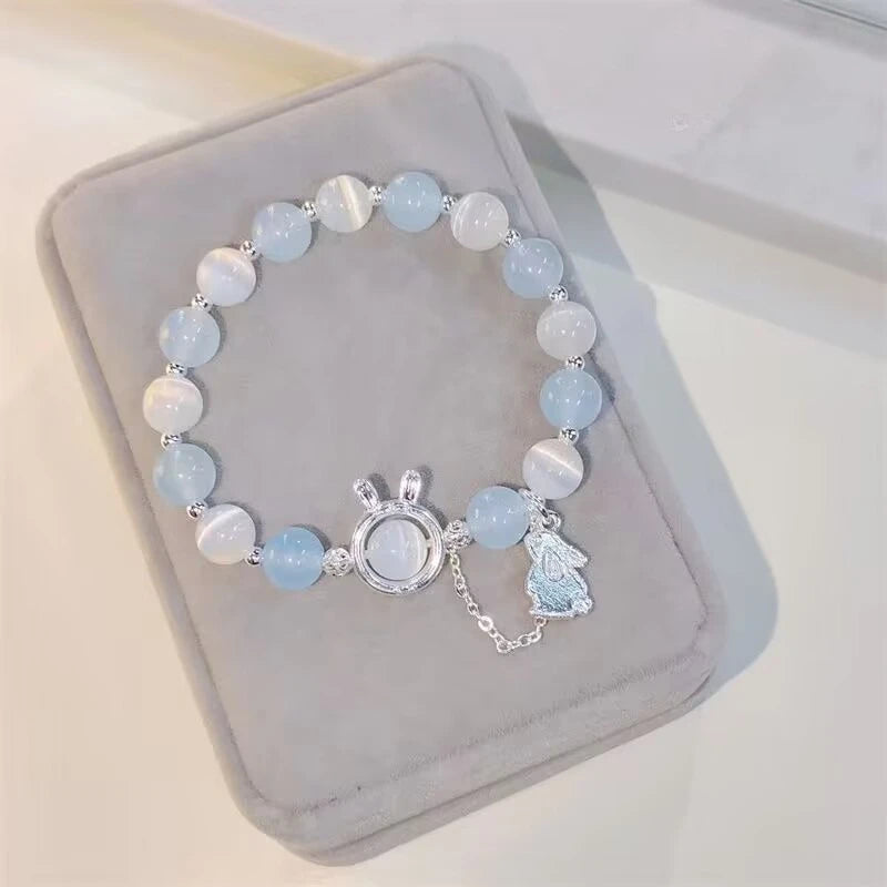 White Moonlight Stone Crystal Bracelet for Women Girls Luxury Imitation Opal Beaded Elastic Charm Bracelet Jewelry Gifts