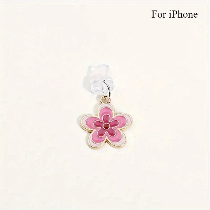 Pink flowers Phone Charging Port Anti-Dust Plug For Apple iPhone Samsung USB Type C Android Port Protector Lossproof Dustplugs