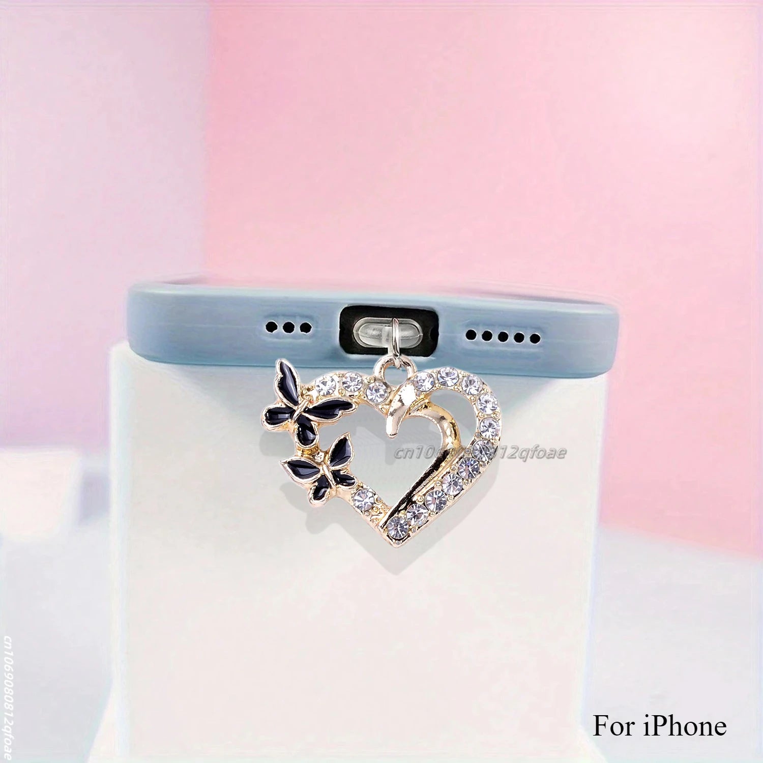 Mobile Phone Dust Plug Pendant New Butterfly With Artificial Pearls And Diamonds Accessory Decoration For iPhone Type-c Port
